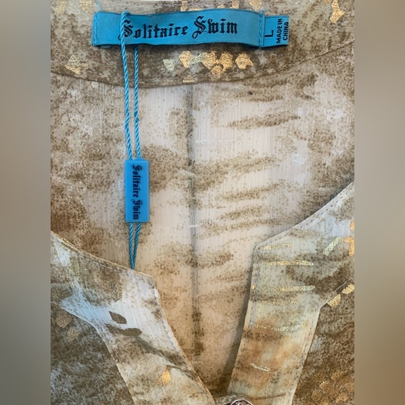 Solataire Swim Tunic Cover Up Light Snakeskin Pattern w Gold 3/4 Sleeves Size L - Picture 3 of 6